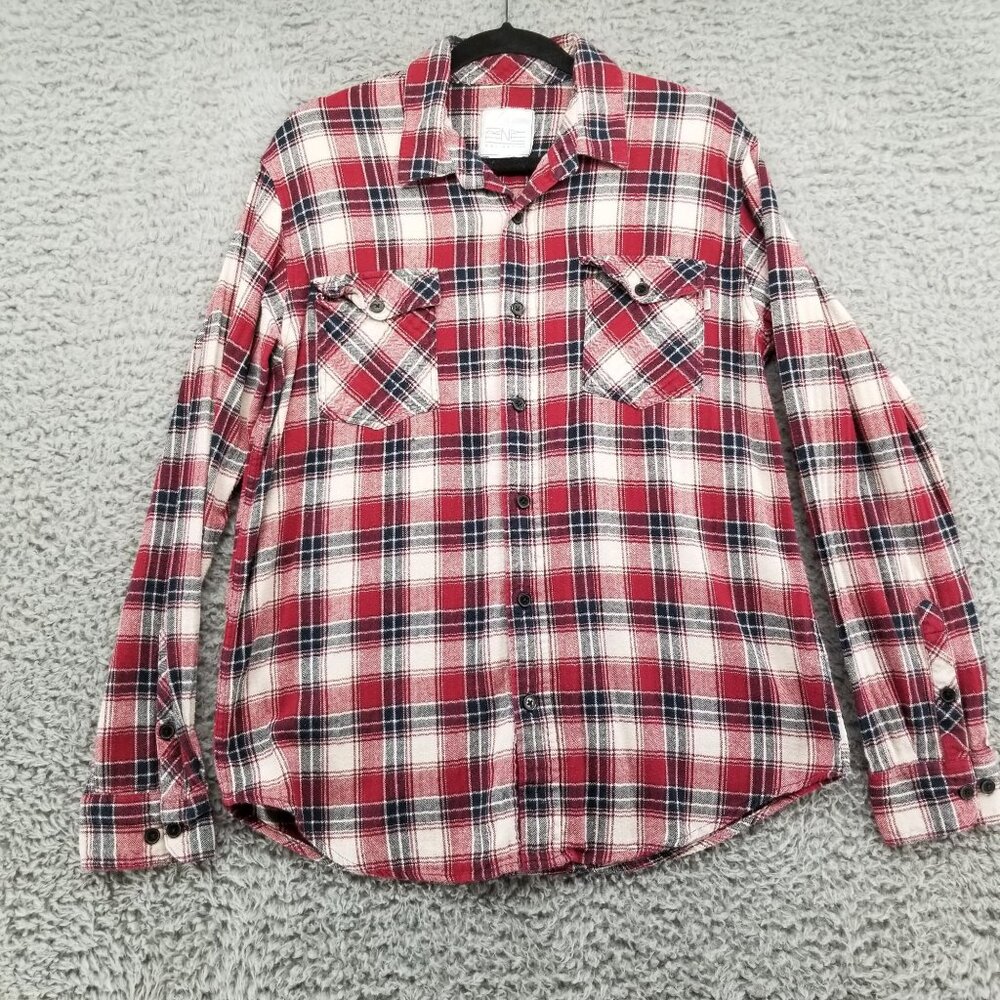 Trinity Top Womens Large Red Plaid 100% Cotton Flannel Button Down